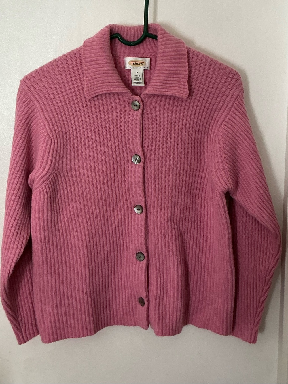 Talbots Light Rose Pink Ribbed Button Front Cashmere Cardigan Sz P